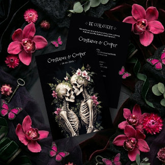 Invitation 2 Romantic Gothic Human Skeletons Embracing TLW26