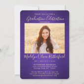 Invitation 2 Script de graduation photo brossé violet et or (Dos)
