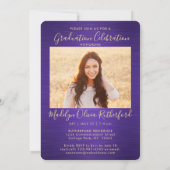 Invitation 2 Script de graduation photo brossé violet et or (Dos)