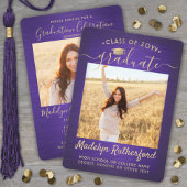 Invitation 2 Script de graduation photo brossé violet et or