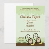 Invitation 2 Silencieux singes TWINS Jungle Monkey Baby showe (Devant / Derrière)