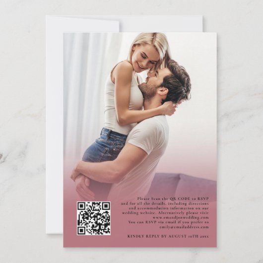Invitation 2 superposition photo QR Rose Gold Black Script (Dos)