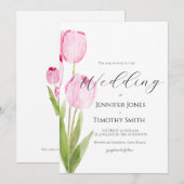 Invitation 2 tulipes roses aquarelle (Devant / Derrière)
