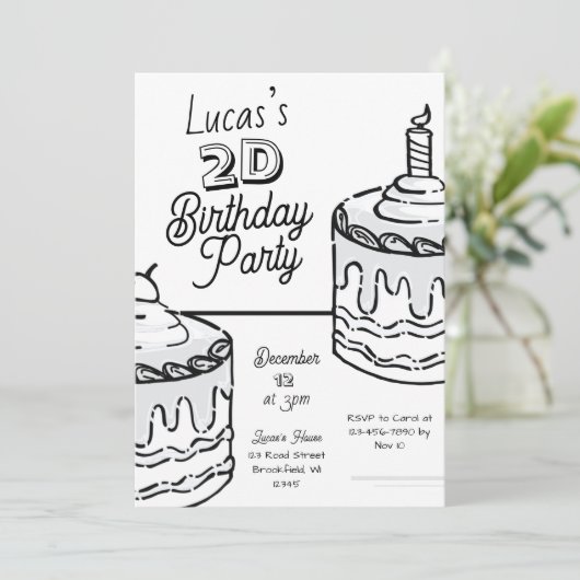 Invitation 2D Boys Second Birthday Comic Style (Debout devant)