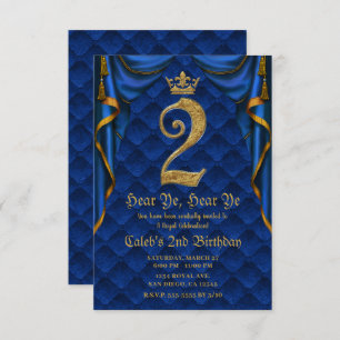 Invitation 2E 2 Deux fête d'anniversaire Royal Blue Gold Crow