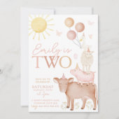 Invitation 2e anniversaire Animaux de ferme Barnyard Filles d (Devant)