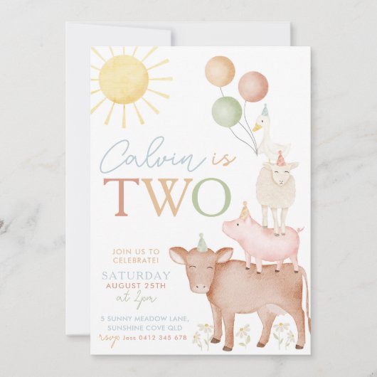 Invitation 2e anniversaire Animaux de ferme Barnyard Party Bo (Devant)