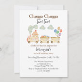 Invitation 2e anniversaire aquarelle Brown train Express amus (Devant)