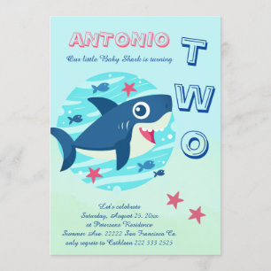 Invitation 2e anniversaire bébé requin sous la mer mignon