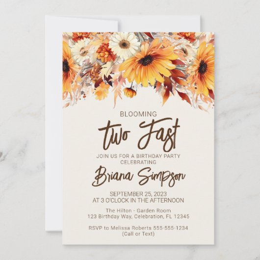 Invitation 2e anniversaire Beige Fall Floral (Devant)