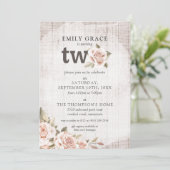 Invitation 2e anniversaire Bois rustique Shabby Chic Roses Fl (Debout devant)