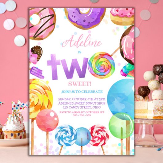 Invitation 2e anniversaire Candyland Lollypop Sweets Candy Cu