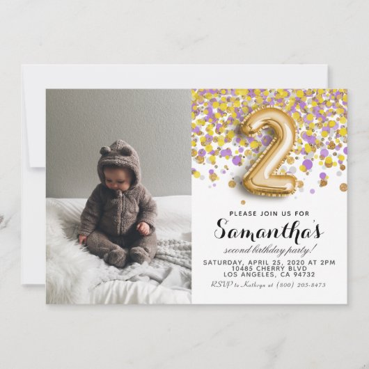 Invitation 2e anniversaire Confetti Portrait (Devant)