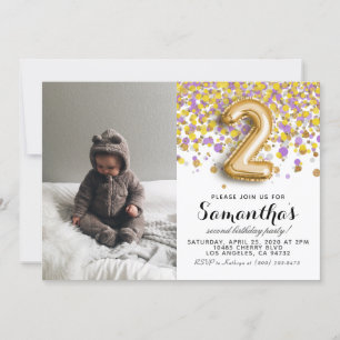 Invitation 2e anniversaire Confetti Portrait