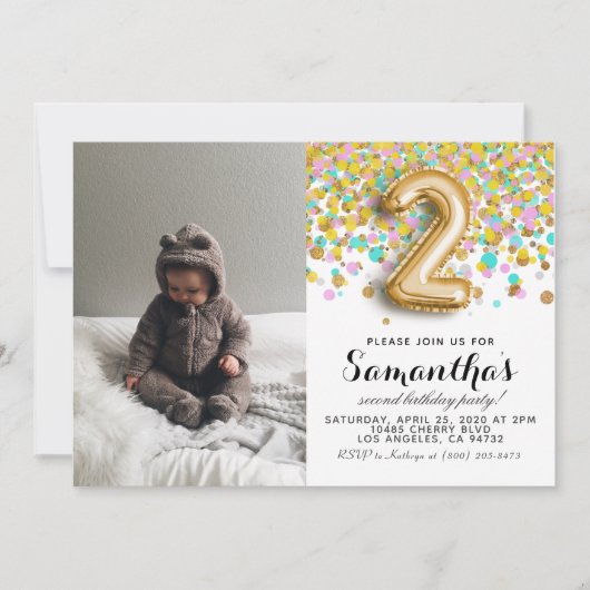 Invitation 2e anniversaire Confetti Portrait (Devant)