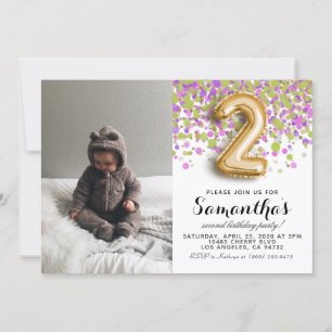 Invitation 2e anniversaire Confetti Portrait