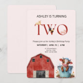 Invitation 2e anniversaire Cute Cow Farm Grange Party (Devant / Derrière)