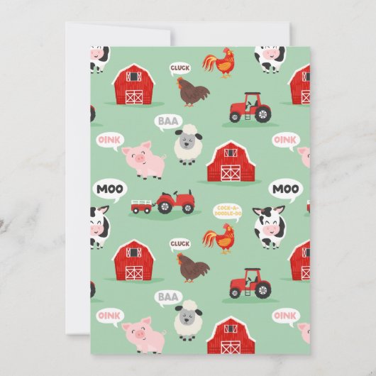 Invitation 2e anniversaire de ferme Animaux Oink Baa Moo Enfa (Dos)