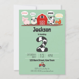 Invitation 2e anniversaire de ferme Animaux Oink Baa Moo Enfa