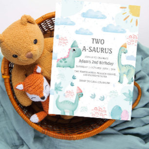 Invitation 2e anniversaire de la fête des dinosaures bleu aqu
