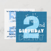 Invitation 2e anniversaire de l'enfant Bleu blanc de deux ans (Devant / Derrière)