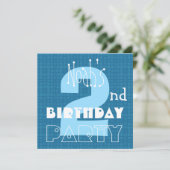 Invitation 2e anniversaire de l'enfant Bleu blanc de deux ans (Debout devant)