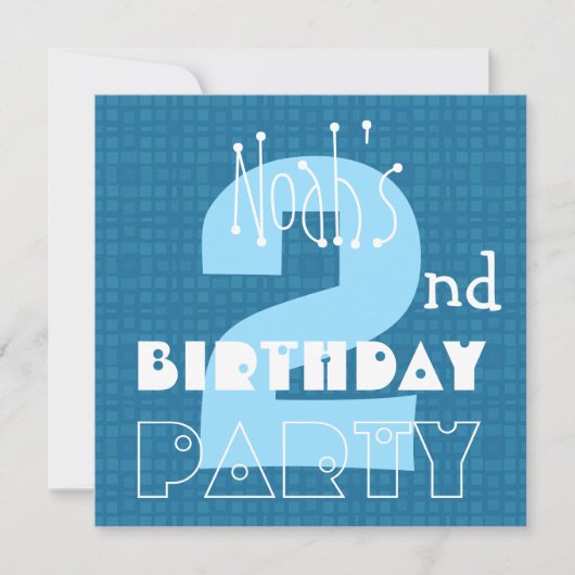Invitation 2e anniversaire de l'enfant Bleu blanc de deux ans (Devant)