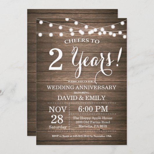 Invitation 2e anniversaire de mariage Bois rustiqu (Devant / Derrière)