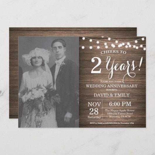 Invitation 2e anniversaire de mariage en bois rustique (Devant / Derrière)