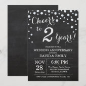 Invitation 2e Anniversaire de Mariage Tableau Noir Argent (Devant / Derrière)