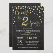Invitation 2e anniversaire de mariage tableau noir et or (Devant / Derrière)