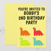INVITATION 2E ANNIVERSAIRE DEUX INVITATIONST-REX DINO (Devant / Derrière)