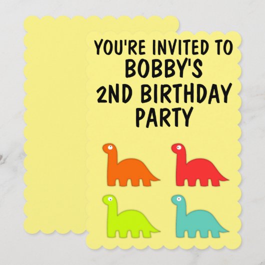 INVITATION 2E ANNIVERSAIRE DEUX INVITATIONST-REX DINO (Devant / Derrière)