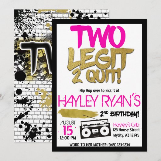Invitation 2e anniversaire Deux Legit Deux Quit Hip hop Invit (Devant / Derrière)