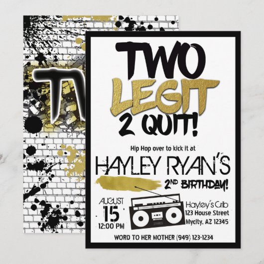Invitation 2e anniversaire Deux Legit Deux Quit Hip hop Invit (Devant / Derrière)