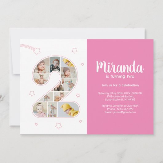 Invitation 2e anniversaire fille numéro 2 photo collage perso (Devant)
