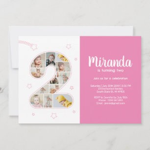 Invitation 2e anniversaire fille numéro 2 photo collage perso