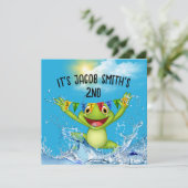 Invitation 2e anniversaire Grenouille Jumpling dans l'eau (Debout devant)