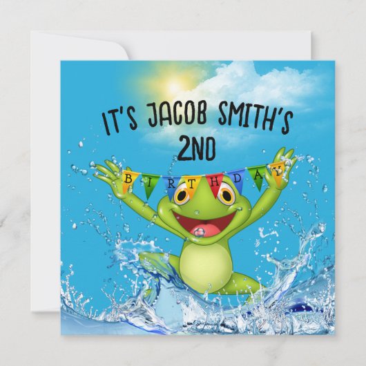 Invitation 2e anniversaire Grenouille Jumpling dans l'eau (Devant)