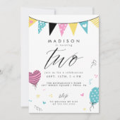 Invitation 2E ANNIVERSAIRE | Jolie fête d'anniversaire Doodle (Devant)