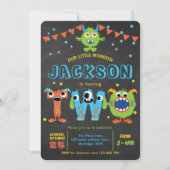 Invitation 2e anniversaire mignon petit monstre de fête table (Devant)