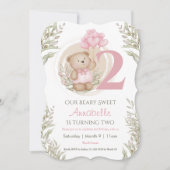 Invitation 2e anniversaire Ourson Mignon Ballons en forme de  (Devant)