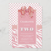 Invitation 2e anniversaire Pink Polka Dot et Zebra Stripe Par (Devant / Derrière)