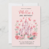 Invitation 2e anniversaire Pink Princess Castle Balloons (Devant)