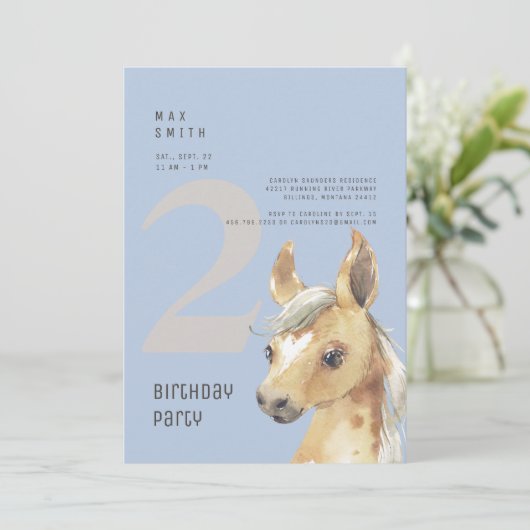 Invitation 2e anniversaire Pony Blue fête d'anniversaire (Debout devant)