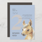 Invitation 2e anniversaire Pony Blue fête d'anniversaire (Devant / Derrière)