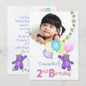 Invitation 2e anniversaire Princess Bear Photo personnalisée (Devant / Derrière)