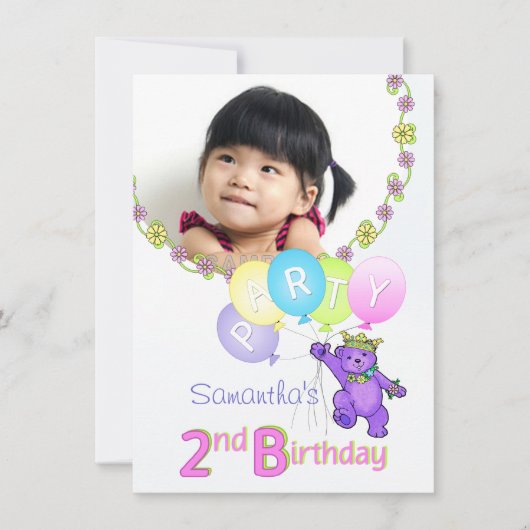 Invitation 2e anniversaire Princess Bear Photo personnalisée (Devant)