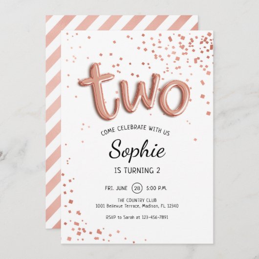 Invitation 2e anniversaire - Rose Gold White (Devant / Derrière)