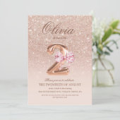 Invitation 2e anniversaire Rose rose or bow fête d'anniversai (Debout devant)